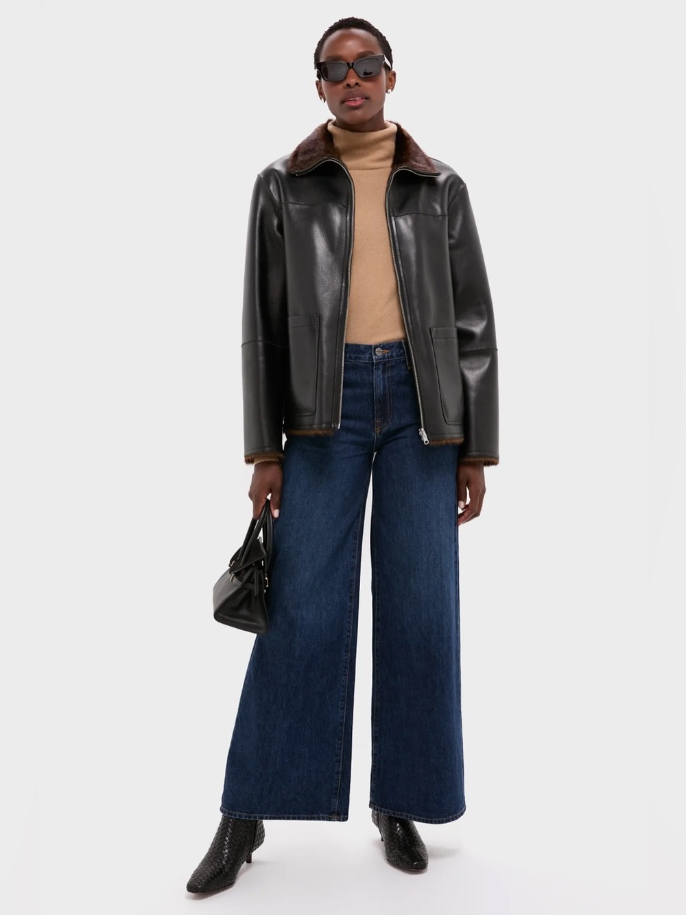 Reversible faux leather/shearling fur jacket by STAND STUDIO Brella